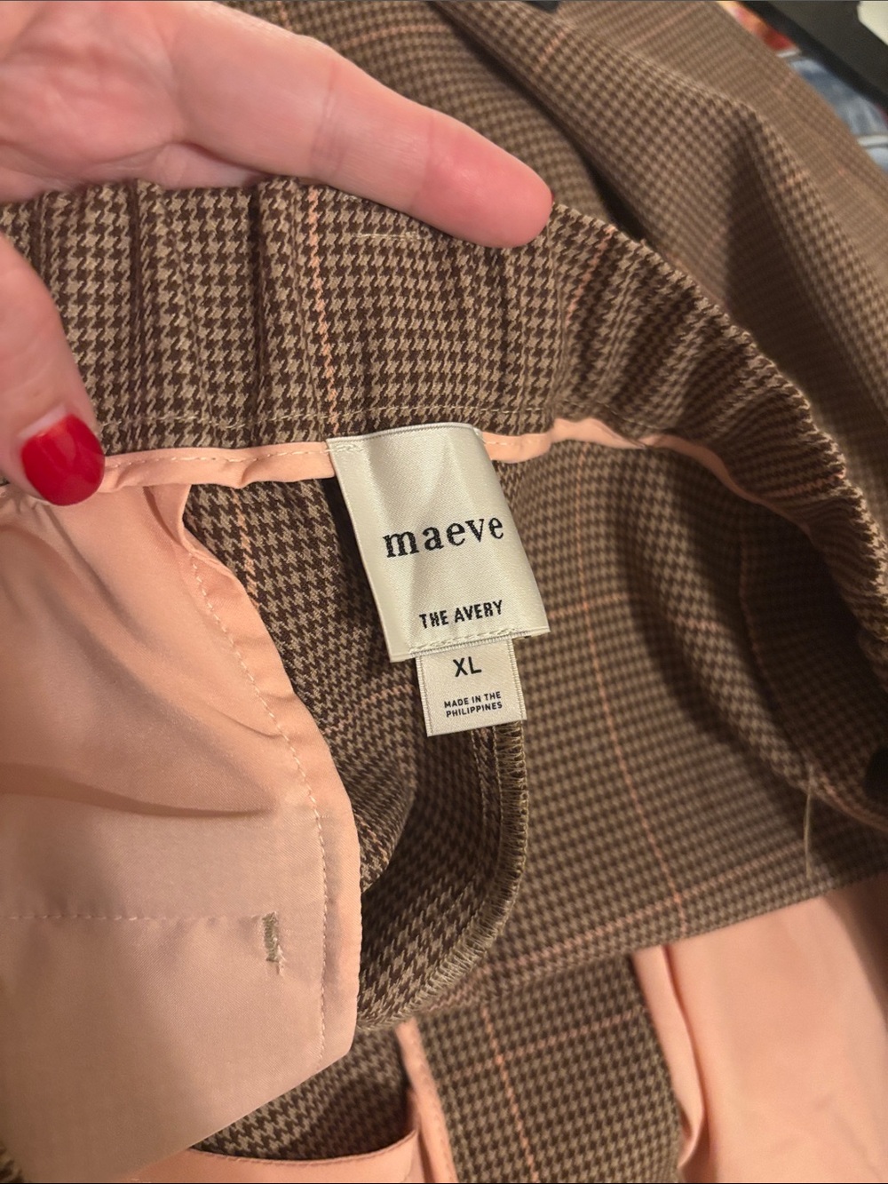 Maeve Avery Wide-Leg High-Rise Trousers Houndstooth Brown Pink Size XL NWT - Picture 9 of 10